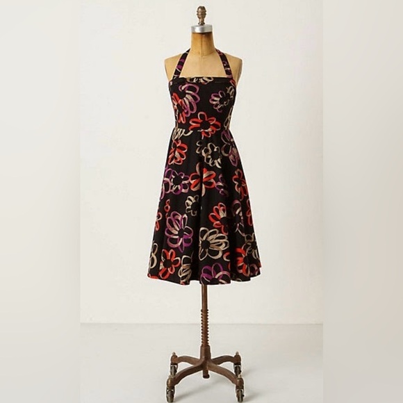 ANTHROPOLOGIE Girls From Savoy Martagon Sketch Dress Fit & Flare Black Size 2 - Picture 1 of 14